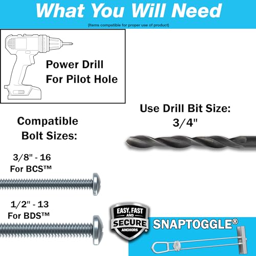TOGGLER SNAPTOGGLE BC Toggle Anchor, Zinc-Plated Steel Channel, Made in US, 3/8" to 2-1/2" Grip Range, For 3/8"-16 UNC Fastener Size (Pack of 25) by TOGGLER - Image 3