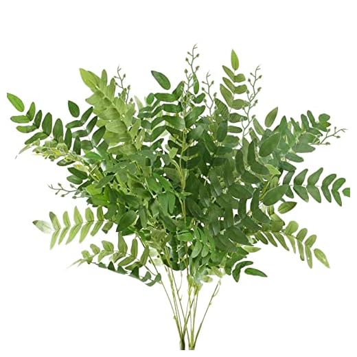 AILANDA 2 Bundles Artificial Greenery Fake Plants Stems Spring Faux Shrub Bushes Silk Locust Green Leaf Bouquet for Floral Arrangement Home Wedding Party Garden Farmhouse Centerpiece