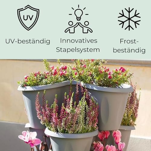 Pflanzturm Erdbeerturm 3er Set Säulentopf Stapelbar Kräuterspirale 3 Stöckiger Blumentopf Vertikaler Garten Kräutergarten Hochbeet Pflanzkübel mit Rollen Terracotta