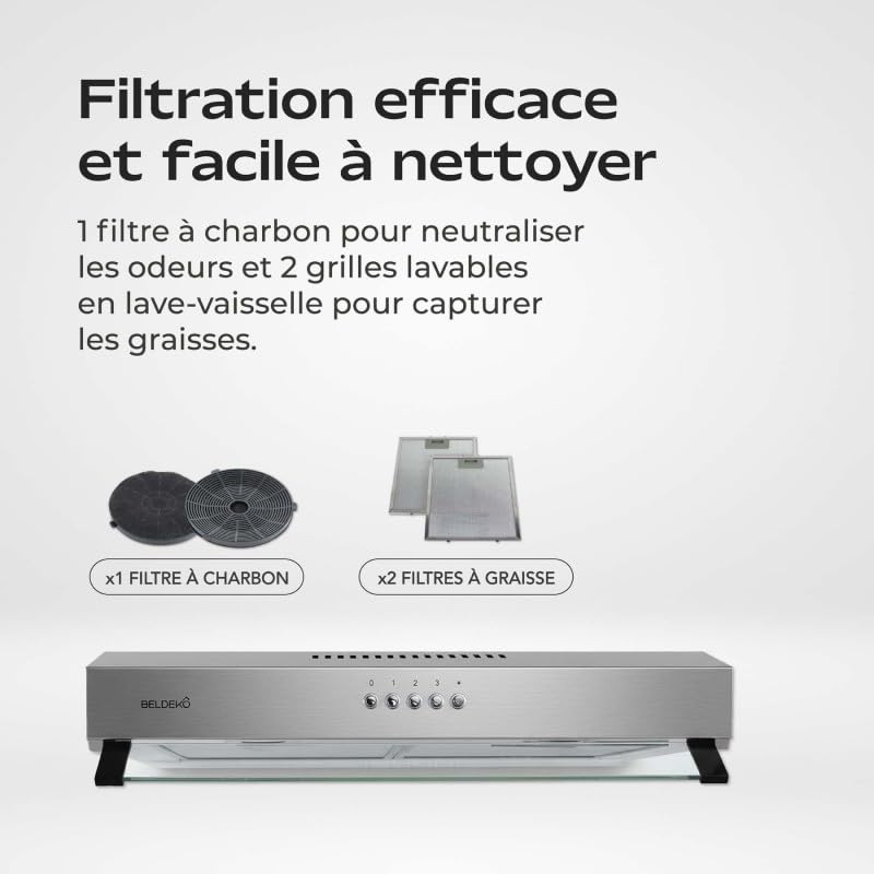 Cappa cappa da 60 cm, in acciaio inox – Performance A+ design extra-piatto BelDeko Eco