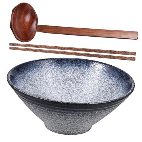 TOBBOMEY Ciotola Ramen Giapponese in Ceramica con Bacchette in Legno e Cucchiaio Scodella Antiscivolo Versatile per Noodles Zuppe e Insalate Adatto Casa e Ristorante
