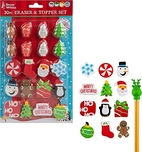 VFM - Christmas Eraser Topper Set, Stocking Fillers, Colouring, Christmas Eve Box Gifts, Xmas, Novelty Eraser, Present Ideas, Festive, Great Value, 20 Pack