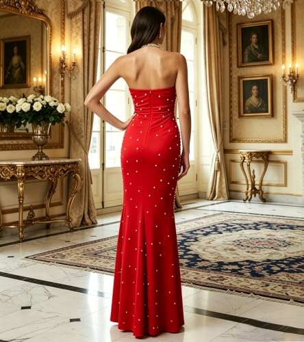 Image of PORRCEY Women's Sexy Elegant Rhinestone Bodycon Dress Hot Drilling Clubwear