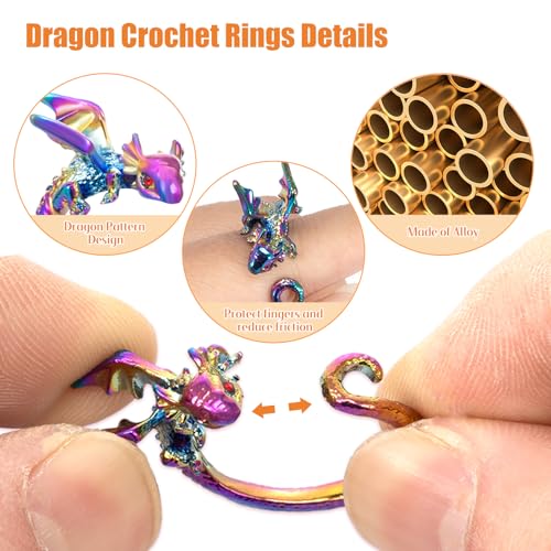 Image of HUISUYTON 4PCS Adjustable Crochet Tension Ring for Finger, Dragon Crochet Yarn Tension Rings for Crocheting, Crochet Rings for DIY Crocheting and Sewing Crafts