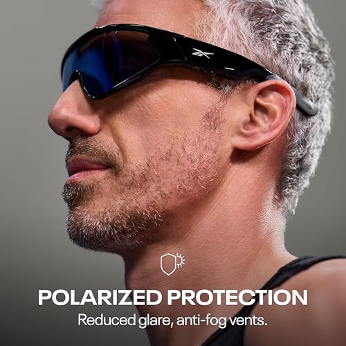 Image of Reebok Voltage Smart Audio Sunglasses, Blue Mirror Polarized Lens, Unisex, HiFi Bluetooth Sport Glasses with UV Protection - Powered by Lucyd
