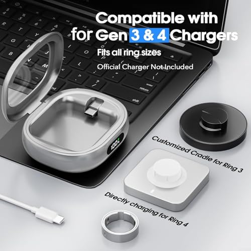 Funda portátil para Oura Ring de 2000 mAh con sobrecarga para protección y pantalla digital 3