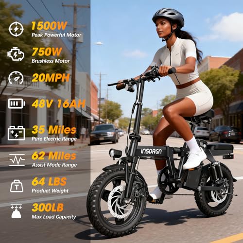 14″ Folding Electric Bike for Adults, Peak 1500W Motor,20MPH