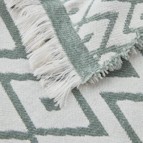 Amélie Home Chenille Jacquard Woven Throw Blanket, Retro Decorative Boho Design With Delicate Tassels, Soft Cozy Lightweight Blanket For Couch Chair Sofa Bed Outdoor In Spring Summer, Green, 50X60 #TOP3