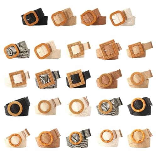 Adjustable Buckle Waist Belt Women Elastic Weaving Wide Waistband for Woman Girls Colorful Straw Vintage for Dresses2