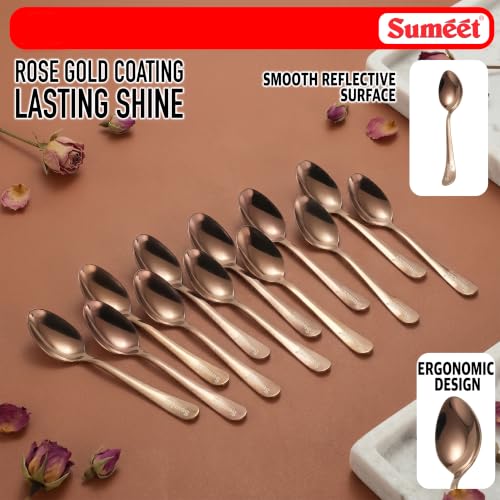 Image of Sumeet Stainless Steel Rose Gold Baby /Meduim Premium Spoon Set of 12 Pc - (15.5cm L) (1.6mm Thick)