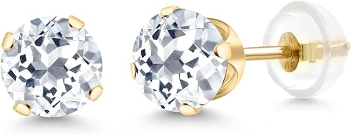 Miniatura 7 de Gem Stone King Pendientes de tuerca para mujer de oro amarillo de 14 quilates granate rojo 200 quilates piedra natal de piedras preciosas redondas