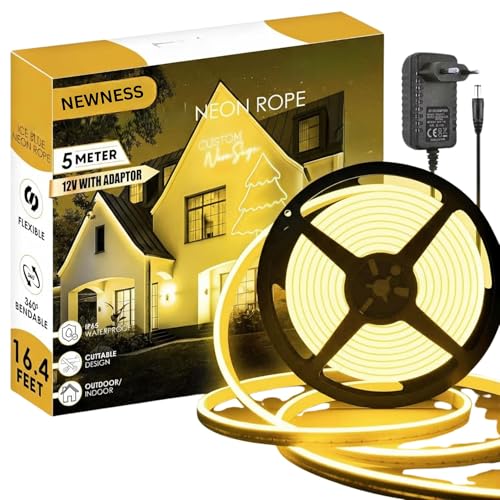 Image of NEWNESS13.2 Feet Yellow Neon LED Strip Light | IP65 Waterproof Indoor Outdoor Flexible Silicone Rope Light with 12V Adapter for Home Decor