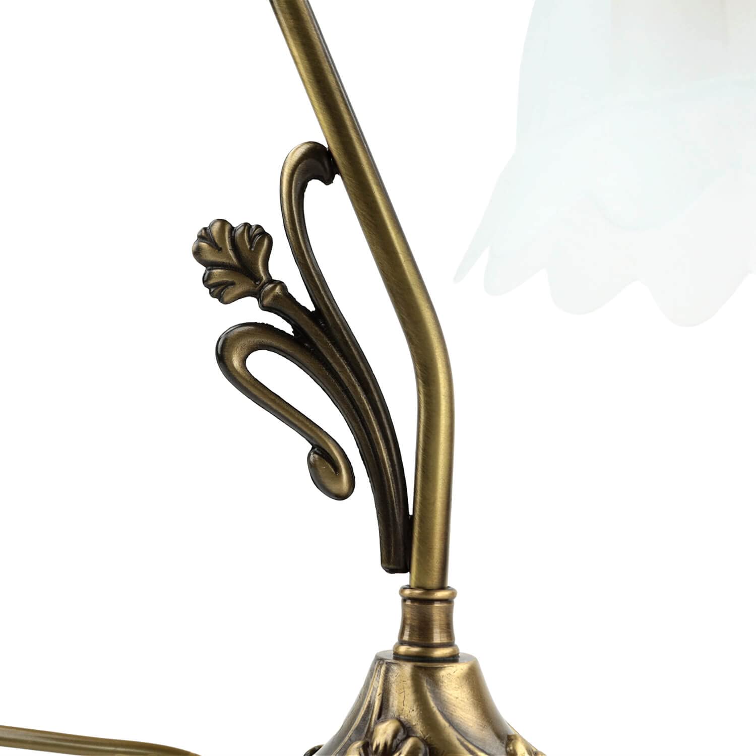 Lampada da tavolo premium ottone vetro bianco bronzato camera da letto alta 32 cm E14 max 40W lampada da tavolo floreale floreale a basso abbagliamento soggiorno
