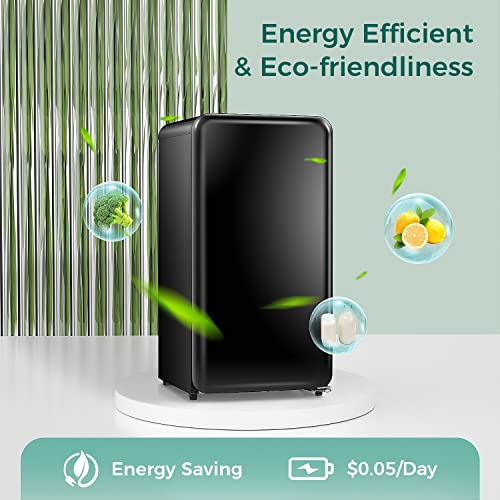 Kismile Retro Mini Fridge With Freezer, 3.2 Cu. Ft Small Fridge With Adjustable Removable Glass Shelves, Mechanical Control, Compact Refrigerator For Office, Dorm, Bedroom (Black) #TOP6