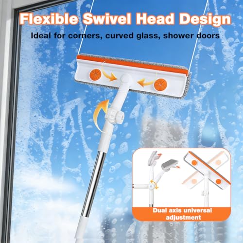 Image of HASTHIP 51'' Window Cleaning Tool with Scraper & Microfiber Head - 2-in-1 Multifunctional Window Glass Cleaning Tools, 180 Rotatable Head for High Windows, Shower Glass, Car Windshield-Yellow