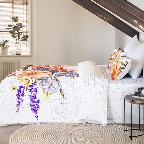 Image of Digitally Printed with Reactive Ink Tech | 300 TC 100% Organic Cotton Queen Premium Bedsheet Set | Ultra-Soft Satin-Like Finish | Floral Eternal Bouquet