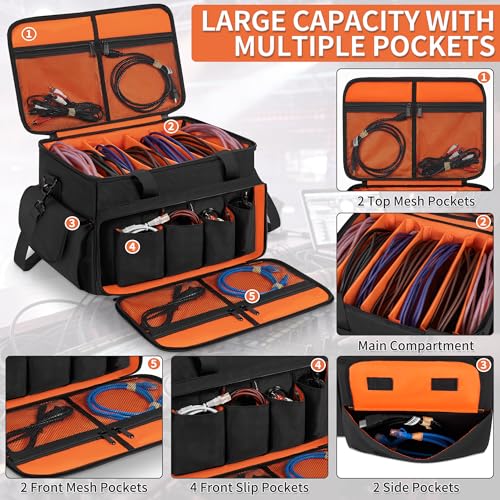 Image of IBVIVIC DJ Cable File Bag With Adjustable Dividers, Dj Gig Bag for Cables, Cords, DJ Gear, Sound Instrument and Accessories, Cable Organizer Bag 16L x 11W x 12H inch