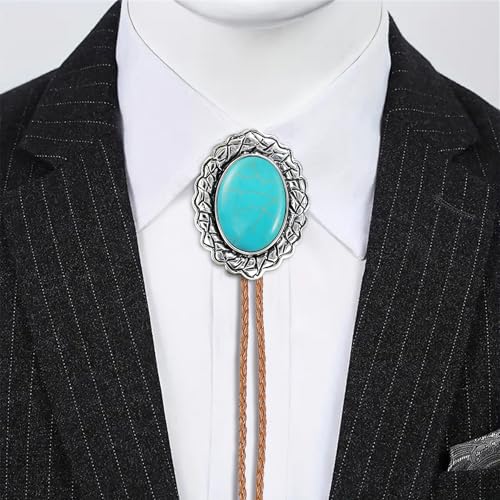 Image of Jeilwiy Bolo Tie for Men Real Stone Westwern Cowboy Ties Silver Bolos Women Leather Necktie Gift for Birthday Christmas