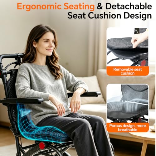 Image of SOFTFISH Transport Wheelchair with Ergonomic Seat & Adjustable Caregiver Handle, 1s Foot-fold Wheelchairs for Adults with Pull Rod, Foldable Armrest & Footrest, Travel Transport Chair for Seniors