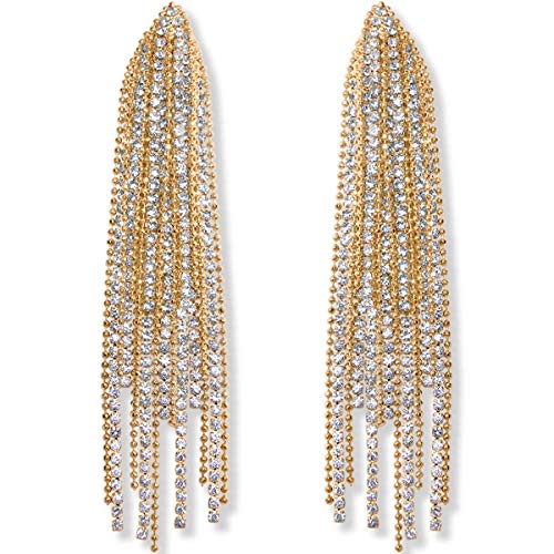 Humble Chic Simulated Diamond Earrings - Oversized Darling Waterfall Tassel CZ Statement Chandelier Studs, Gold
