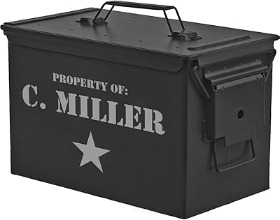 Custom Engraved Ammo Box Metal Ammunition Case Steel Storage Can Personalized Property Of: With Star (50 Caliber, Black)