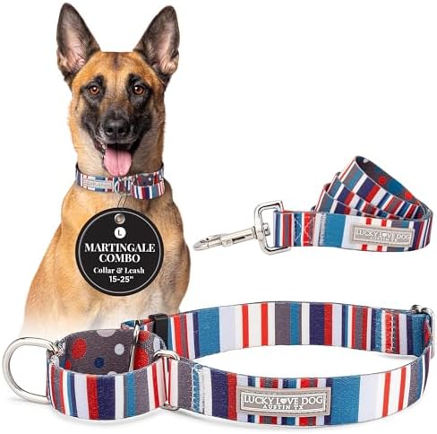 Lucky Love Dog Martingale Collar & Leash Set No Slip Cute – Linus...