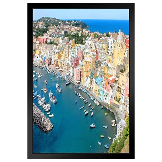 Procida Cinque Terre Italy Amalfi Coast Positano Mediterranean Sea Beautiful View European Landscape Photo Photograph Matted Framed Wall Decor Art Print 26x20