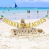 Gold Glittery Drink Up Beaches Coconut Tree Banner- Hawaii Luau Summer Beach Party Decoration Supplies