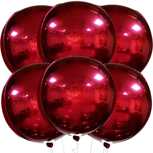 Image of KatchOn, Metallic Red Balloons - 22 Inch, Pack of 6 | Round 4D Mylar Cherry Balloons for Birthday Decorations | Maroon Balloon for Wedding, Graduation Decorations 2026 | Baby Shower Decoration