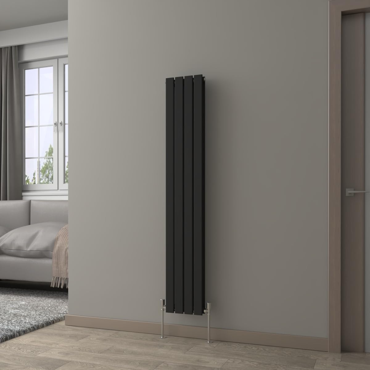 NRG Black Vertical 1600x272mm Double Flat Panel Radiator Central Heating for Bathroom/Kitchen/Living Room