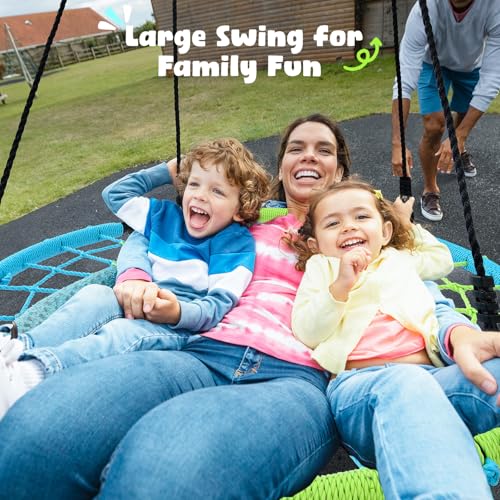 Image of Trekassy 750lbs 40 inch Spider Web Saucer Tree Swing for Kids Adults, Outdoor Net Swing with Steel Frame and 2 Hanging Straps-Blue+Green (Patented)