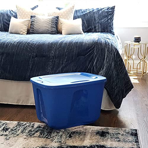 Homz 32 Gallon Large Standard Stackable Plastic Storage Container Bin With Secure Snap Lid For Home Organization, Blue, (2 Pack) #TOP4
