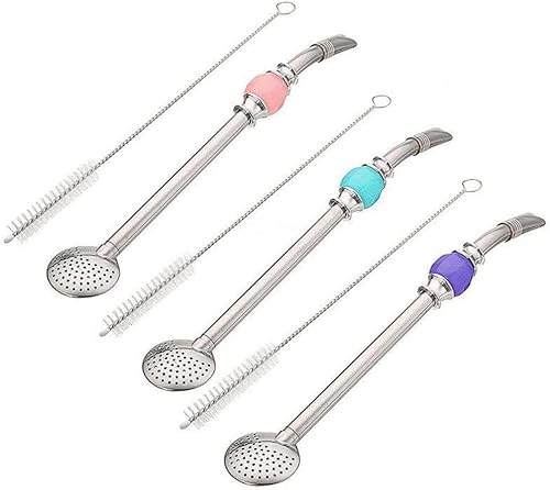 Hemoton 2 piezas de filtro de pajilla, cuchara de acero inoxidable, filtro de paja Yerba Mate Bombilla para beber té y café con cepillos de limpieza