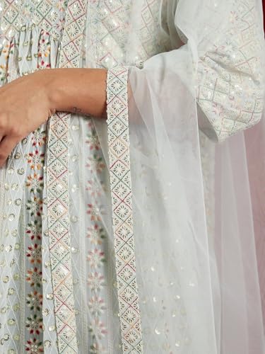 Image of Libas Art Womens Embroidered Georgette A Line Kurta With Palazzos and Dupatta | ethnic wear | bridal suit | wedding dress | occasion wear