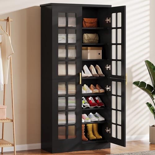 Image of Tribesigns Tall Shoe Cabinet with Doors, 8-Tier Shoe Storage with Adjustable Shelves, Modern Shoe Organizer Shoe Rack Cabinet for Entryway, Hallway, Closet, Living Room, Black