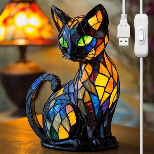 Katzenlampe Nachtlicht Katze und Hund Leuchtkatze Lampe Retro-Katzenlampe Buntglas Lampe Warme Lichtatmosphäre Geeignet für Wohn-Und Schlafzimmerbeleuchtung Sowie als Dekoration