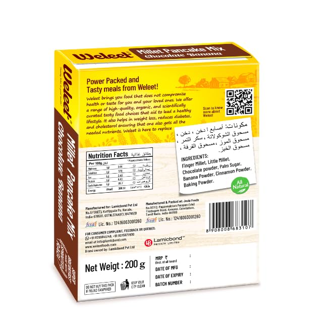 Image of Weleet Millet Pancake Mix Powder Combo | Mango Vanilla & Chocolate Banana Flavour | 0% Maida, Gluten-Free, Diabetic Friendly - 200 gm Each (Pack of 2)