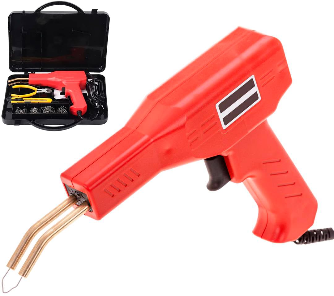 Soldador de plasticos con grapas calientes (hot-stapler) para reparar plasticos, 4 tipos de grapas. Kit de Reparación de plasticos con 4 Tipos Grapas, 1 Espátula Reparación de Parachoques de Coche