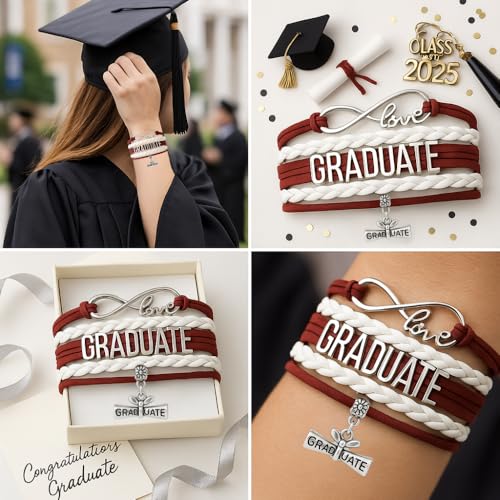 Image of Infinity Collection Graduation Bracelet Gift Graduate Jewelry for Her, Class of 2026 Keepsake, Adjustable Charm Bracelet for Women & Girls