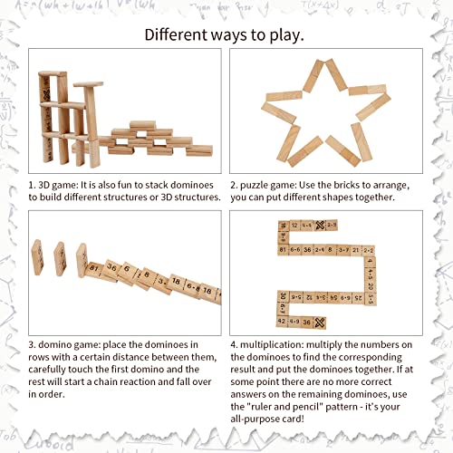 LOPOTIN 38TLG 1x1 Lernen Spiel Dominosteine Domino Kinder Rechnen Lernen Ab 5 Jahre Mathe Spielsteine Bausätze Spiel aus Holz Lernspielzeug für Grundschule Einschulung Geschenk