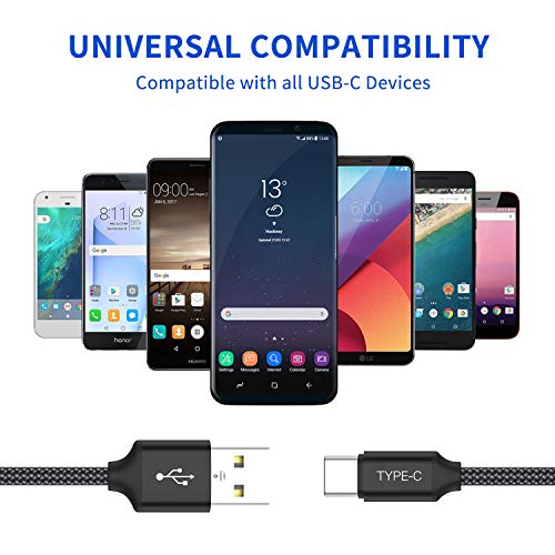 Short Usb Type C Cable,Oneker(1Ft 2-Pack) Portable Usb-C Charger Nylon Braided Fast Charging Cord Compatible Samsung Galaxy S10 S9 S8 Plus Note 9 8,Lg G5 G6 V20 30,Google Pixel 2 Xl,Power Bank (Black) #TOP5
