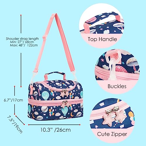 Image of Insulated Kids Dual Compartment Lunch Bag Tote Pack for Girls Boys Toddler School Picnic Food Cooler Hot Water Ice with Strap Bunny
