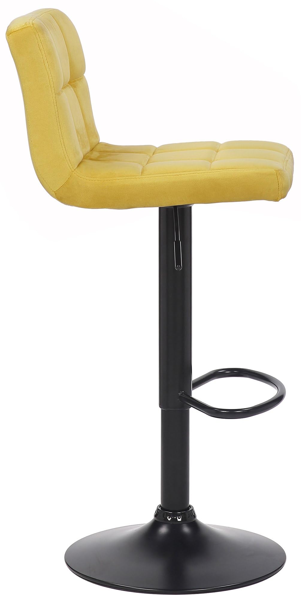 CLP Taburete De Cocina Feni En Terciopelo & Base De Metal Negro I Silla Alta De Bar Regulable En Altura & con Reposapiés, Color:Amarillo