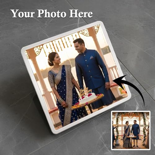 Image of Personalized Square Night Lamp with Custom Photo & Text | 4 x 4 Inch Plastic Night Light | Plug-in AC Powered | Custom Gift for Birthday, Anniversary, Home Decor & All Occasions (White)