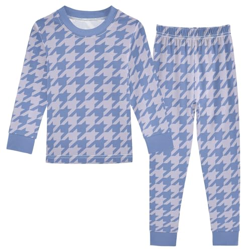 Blue Houndstooth Cotton Pajamas Sets Long sleeve Set for Night Wears