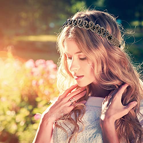 Elastic Rhinestone Headbands For Women, Number-One 5Pcs Handmade Crystal Beaded Elastic Headband Set Fashion Vintage Diamond Jewel Hair Band Headwear Hair Accessories For Ladies And Girls #TOP1