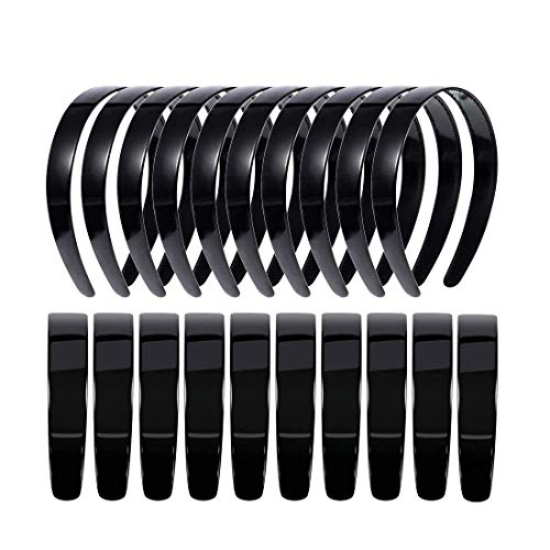 20 PACK Black Plain Craft Plastic Headbands,1 Inch Plastic Hard Headband with Teeth Head band Women Girls