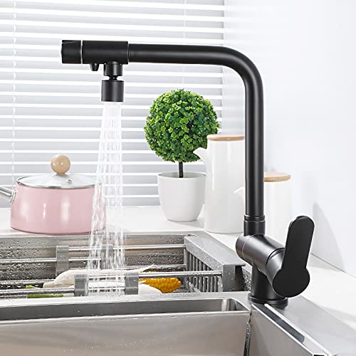 SJQKA-3 Way Kitchen Taps, for Window Folding Sink Mixer Tap Drinking Purifier Water Tap Brass 360 Degree Swivel Spout (Black) - Image 4