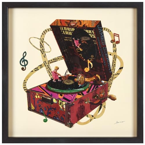 Empire Art Direct Wind Up 78 Hand made dimensional music box art collage under glass encased on a black shadow box frame Ready to Hang Living Room Bedroom Office 25 x 25 x 14