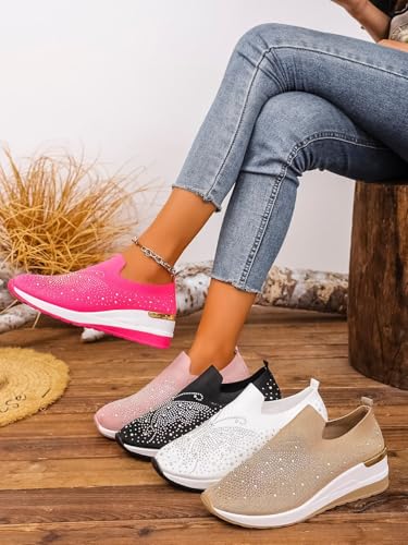 Women's Glittery Rhinestone Fashion Breathable Wedge Sneakers, Butterfly Embellished Sparkly Shoes, Women Sparkly Mesh Slip-On Walking Sneaker3